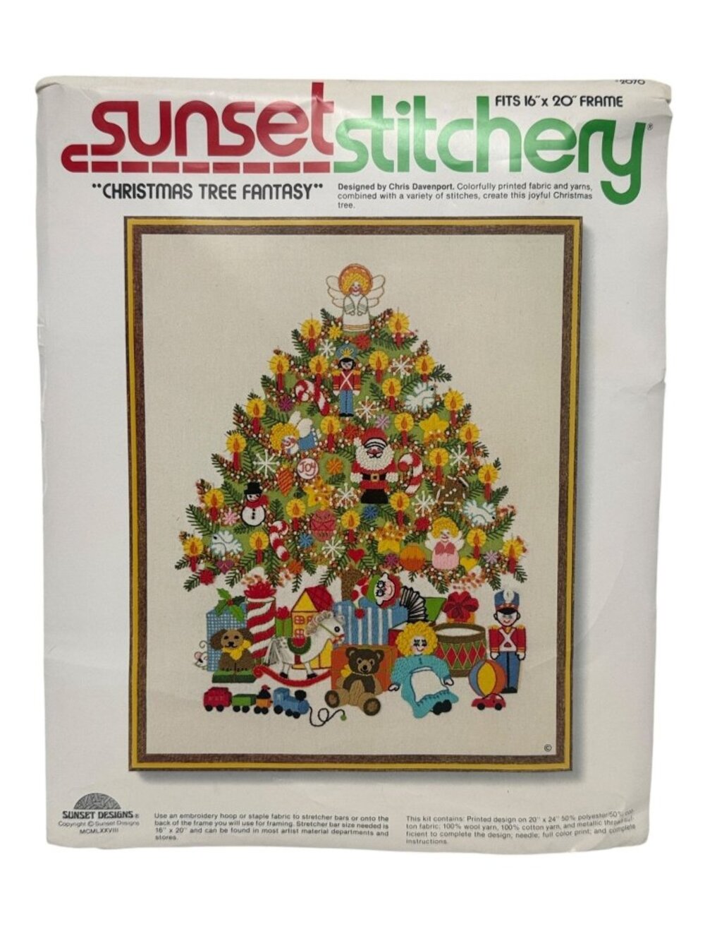 Vintage Embroidery Kit 1978 Sunset Stitchery Christmas Tree Fantasy NEW 16x20